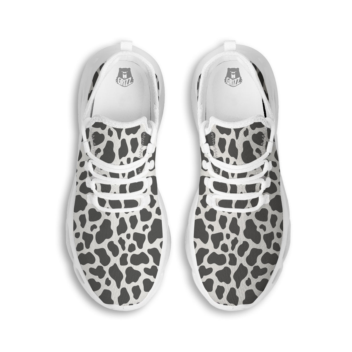 Grey Cow Print Pattern White Running Shoes-grizzshop