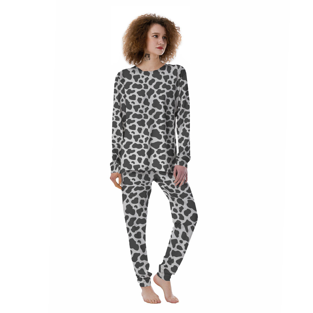 Grey Cow Print Pattern Women's Pajamas-grizzshop