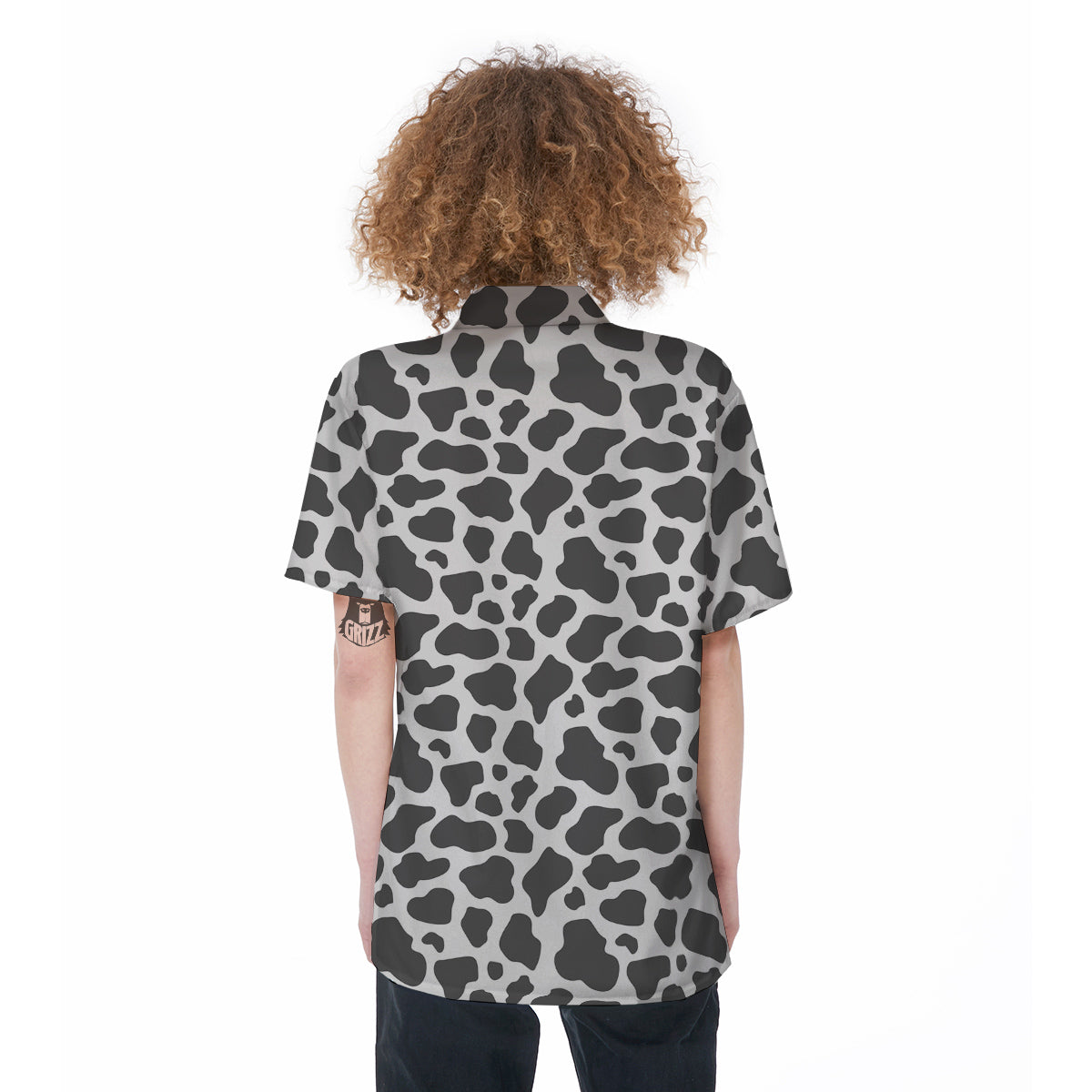 Grey Cow Print Pattern Women's Short Sleeve Shirts-grizzshop
