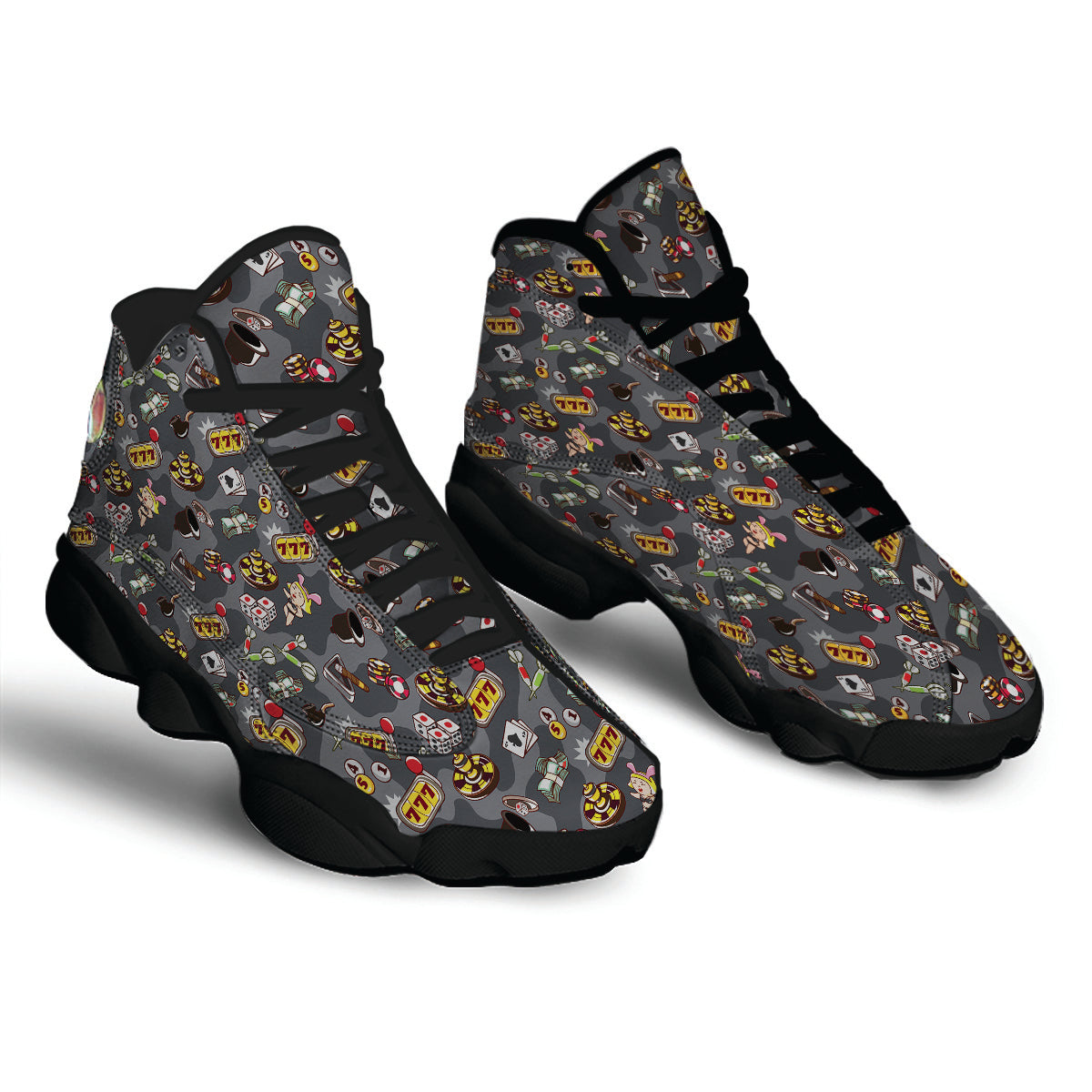 Grey Cute Casino Print Pattern Black Basketball Shoes-grizzshop