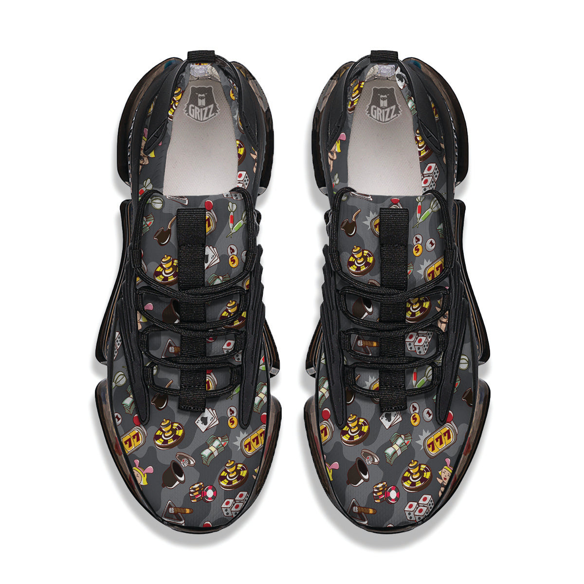 Grey Cute Casino Print Pattern Black Gym Shoes-grizzshop