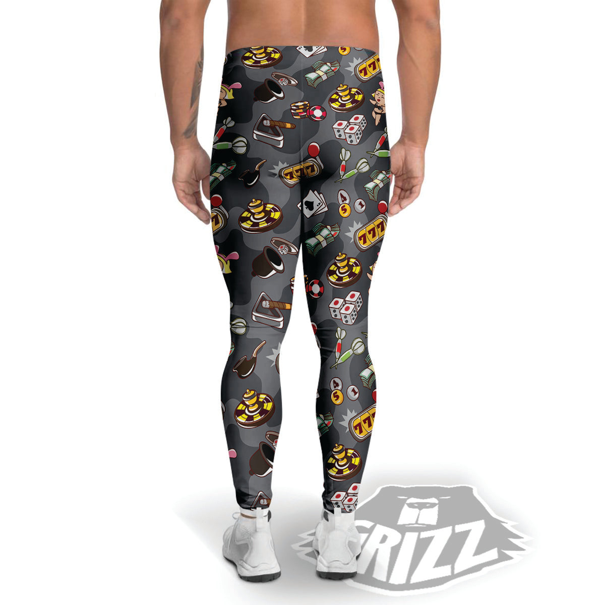 Grey Cute Casino Print Pattern Men's Leggings-grizzshop