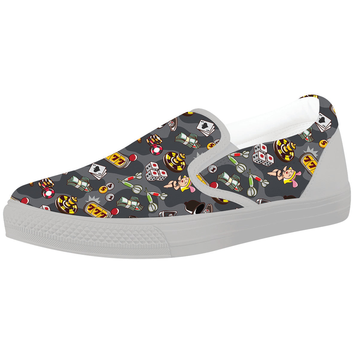 Grey Cute Casino Print Pattern White Slip On Shoes-grizzshop