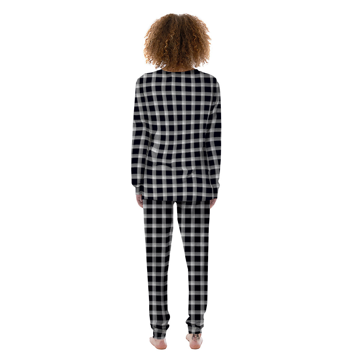 Grey Dark And White Gingham Print Women's Pajamas-grizzshop