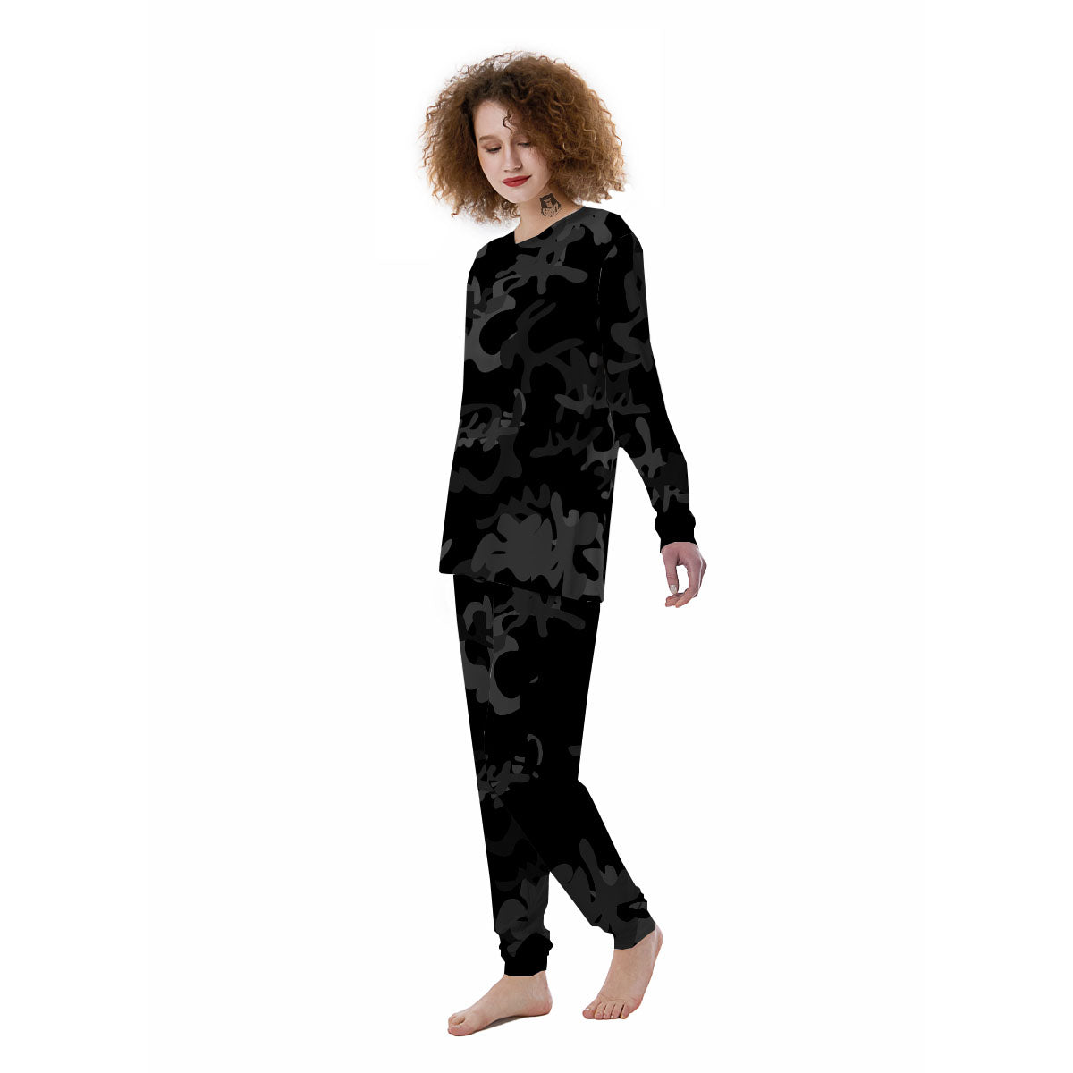 Grey Digital Camo Black Print Pattern Women's Pajamas-grizzshop