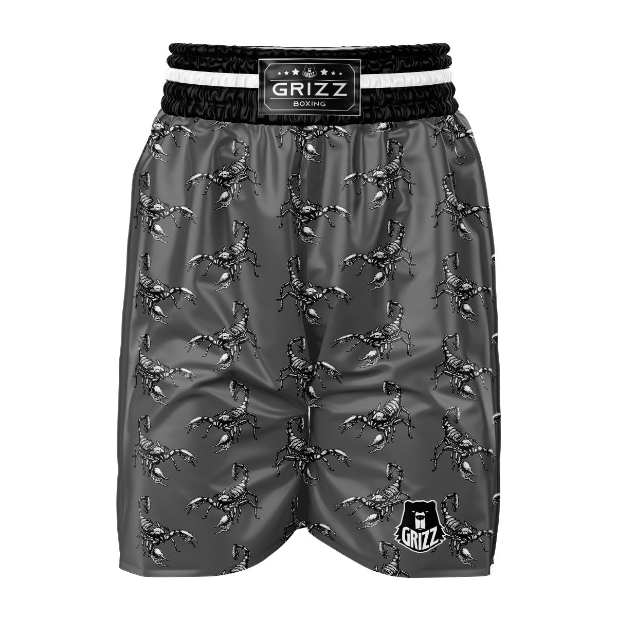 Grey Hand Drawn Scorpion Print Pattern Boxing Shorts-grizzshop