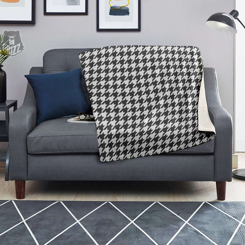 Grey Houndstooth Print Blanket-grizzshop