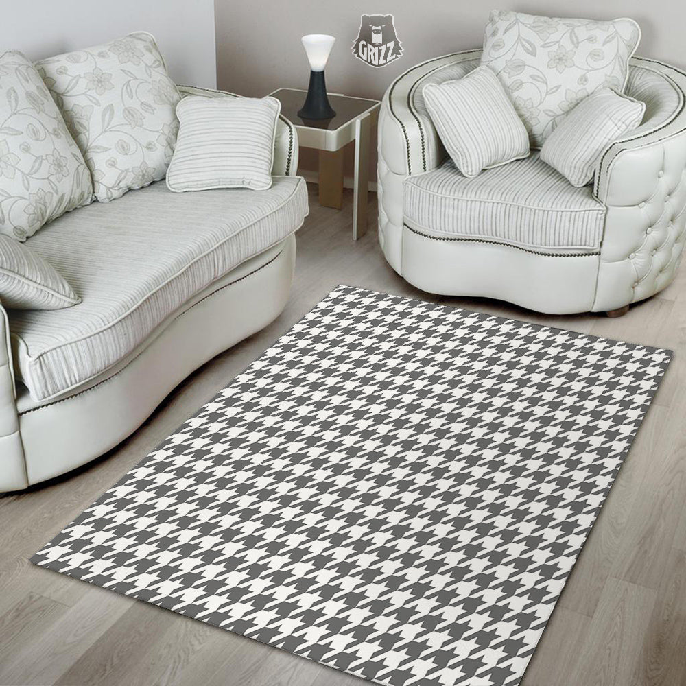 Grey Houndstooth Print Floor Mat-grizzshop