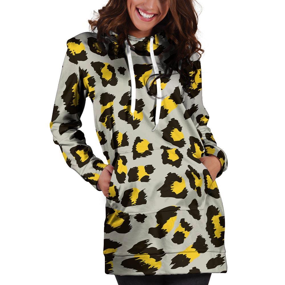 Grey Leopard Hoodie Dress-grizzshop