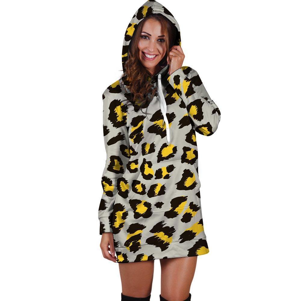 Grey Leopard Hoodie Dress-grizzshop