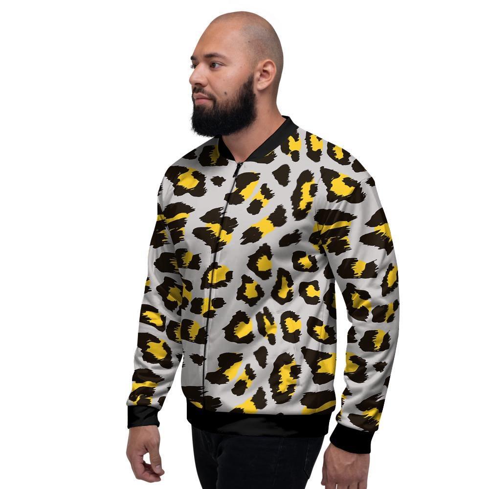 Grey Leopard Men's Bomber Jacket-grizzshop