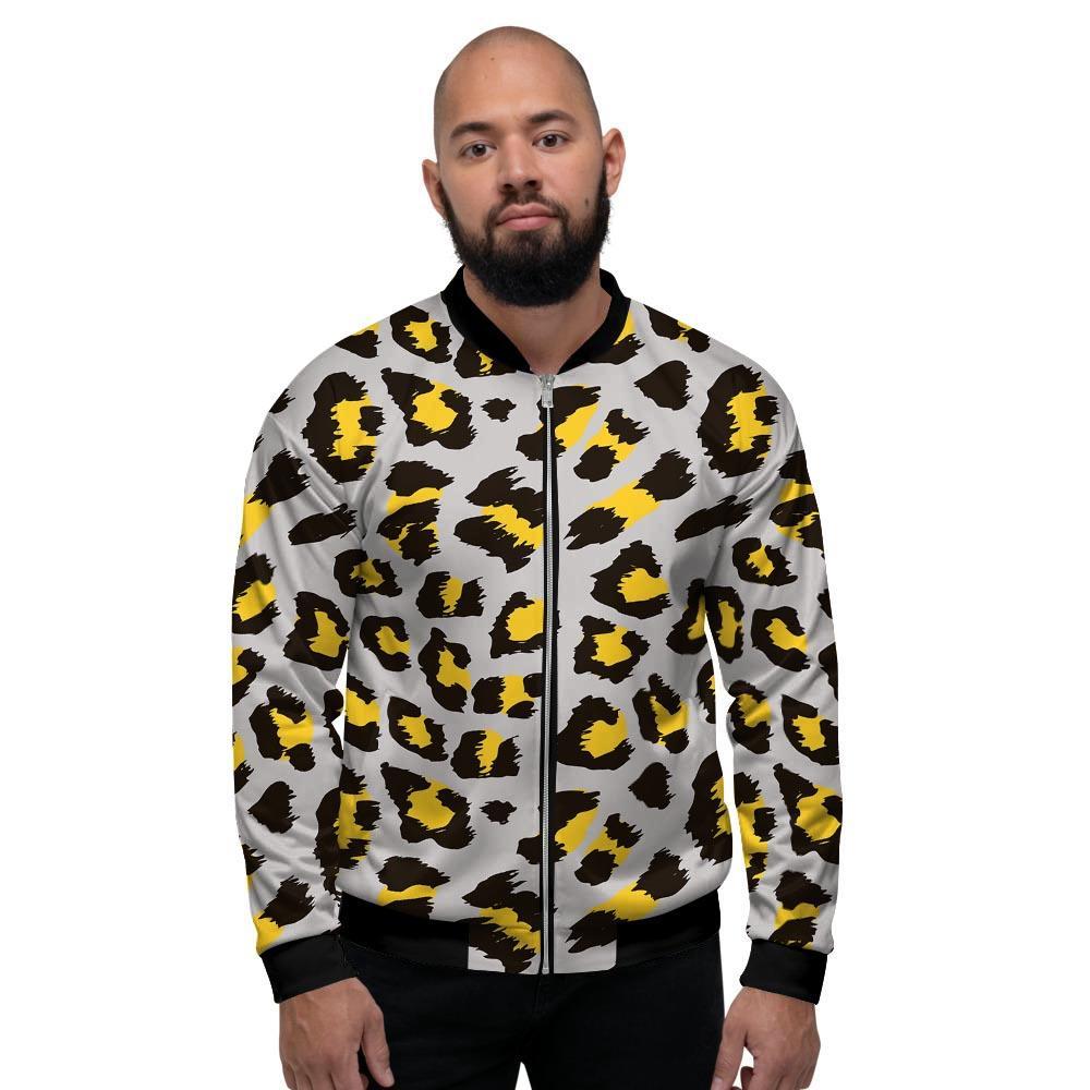 Grey Leopard Men's Bomber Jacket-grizzshop