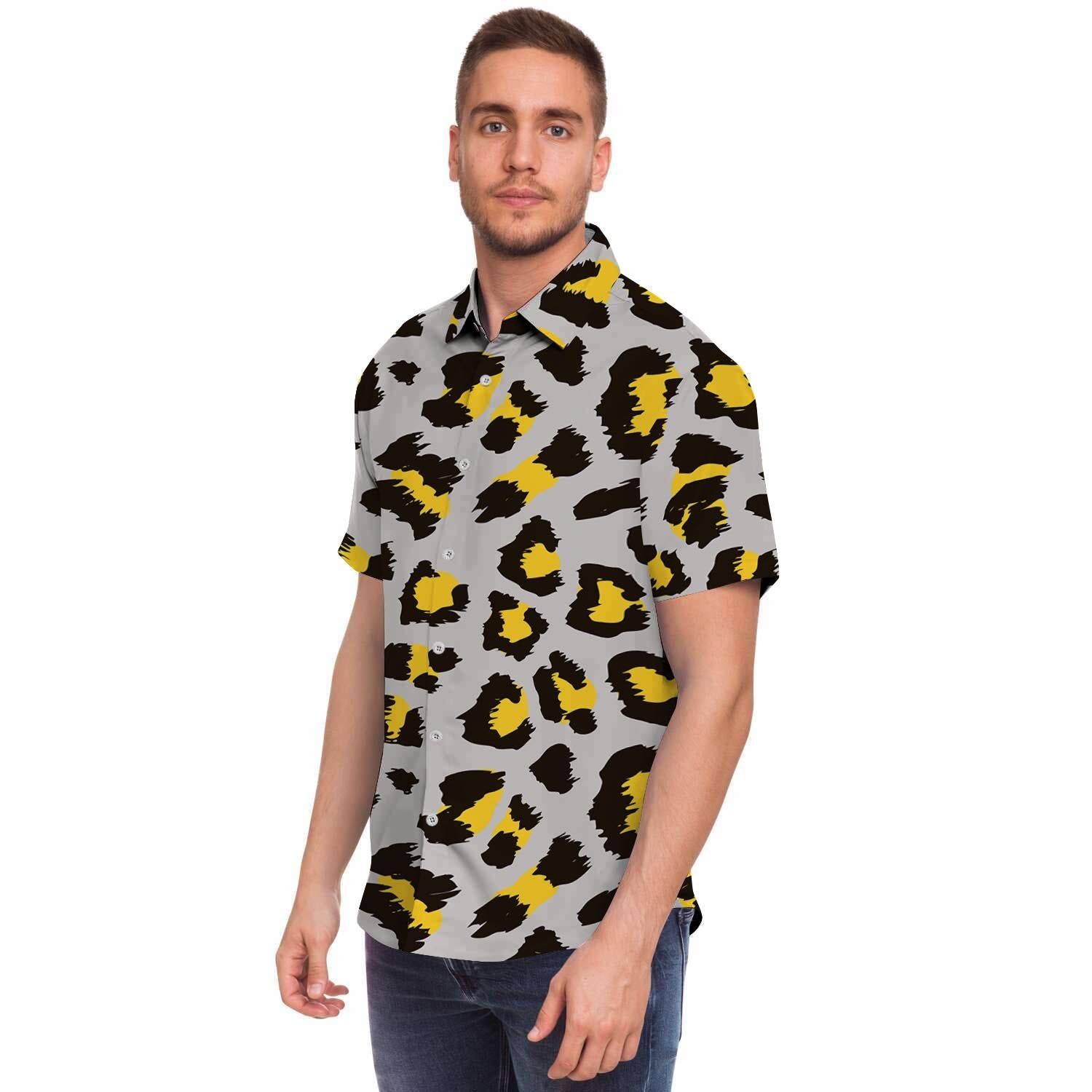 Grey Leopard Men's Short Sleeve Shirt-grizzshop