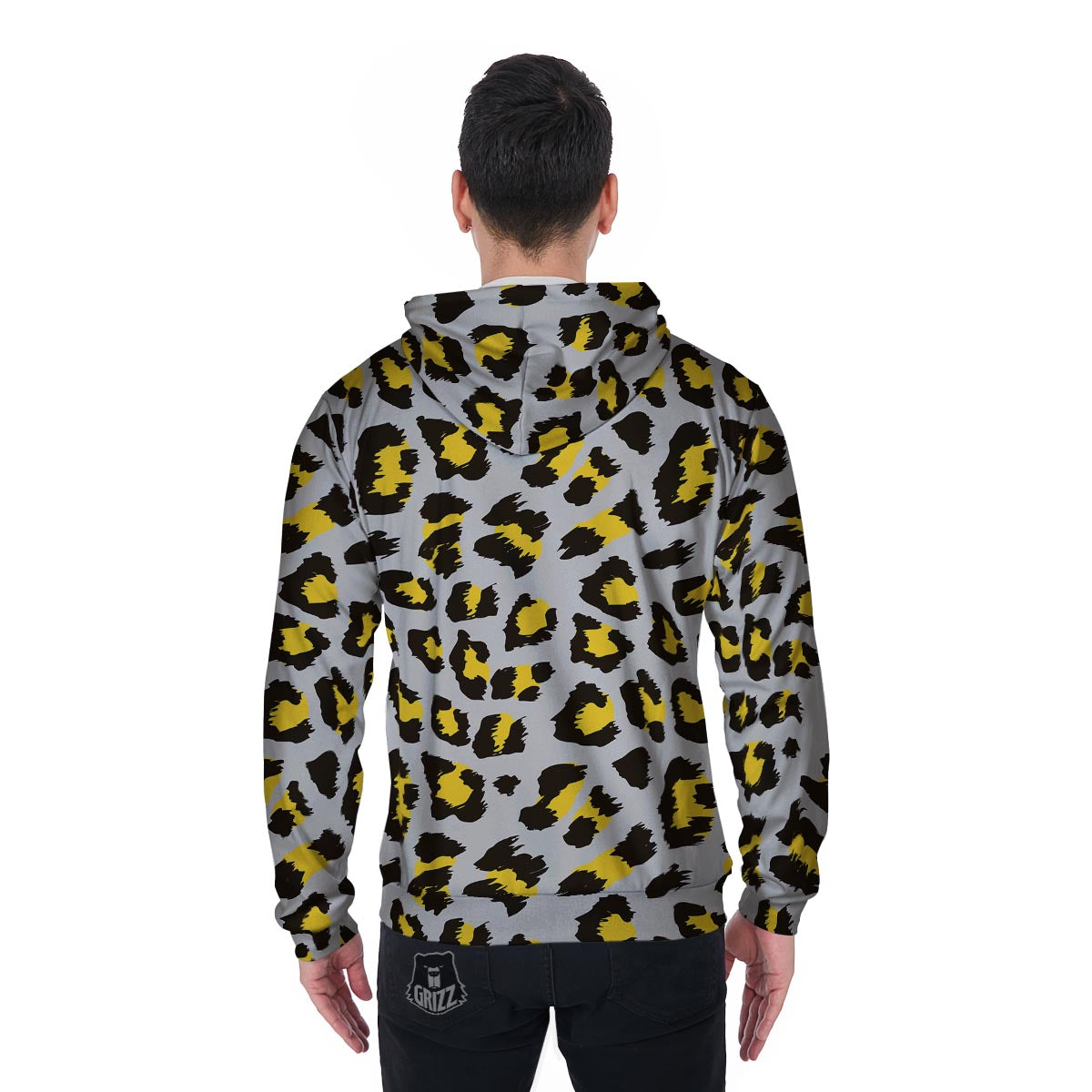 Grey Leopard Men's Zip Up Hoodie-grizzshop