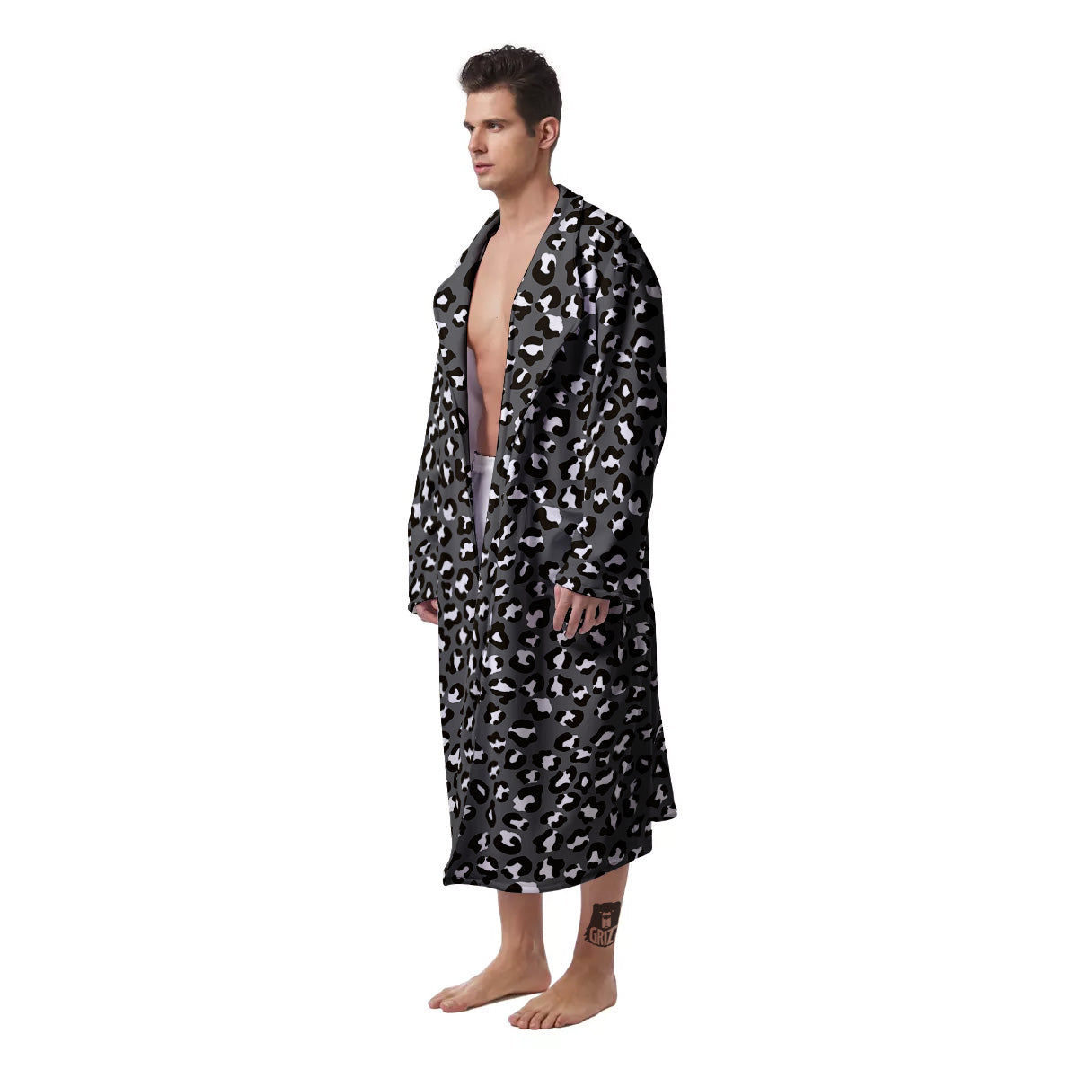 Grey Leopard Print Pattern Men's Robe-grizzshop