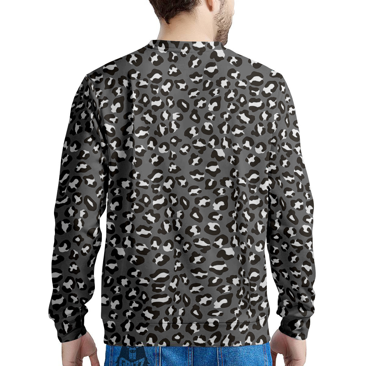 Grey Leopard Print Pattern Men's Sweatshirt-grizzshop