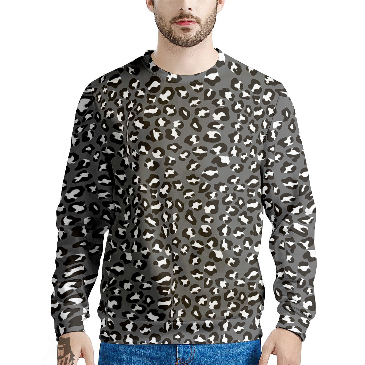 Grey Leopard Print Pattern Men's Sweatshirt-grizzshop