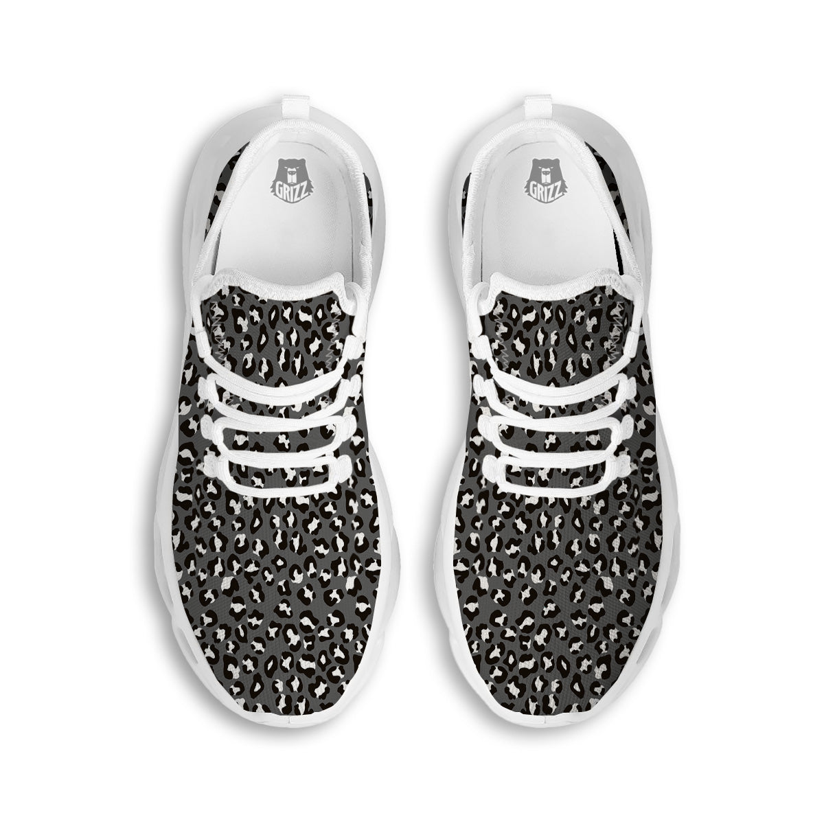 Grey Leopard Print Pattern White Running Shoes-grizzshop