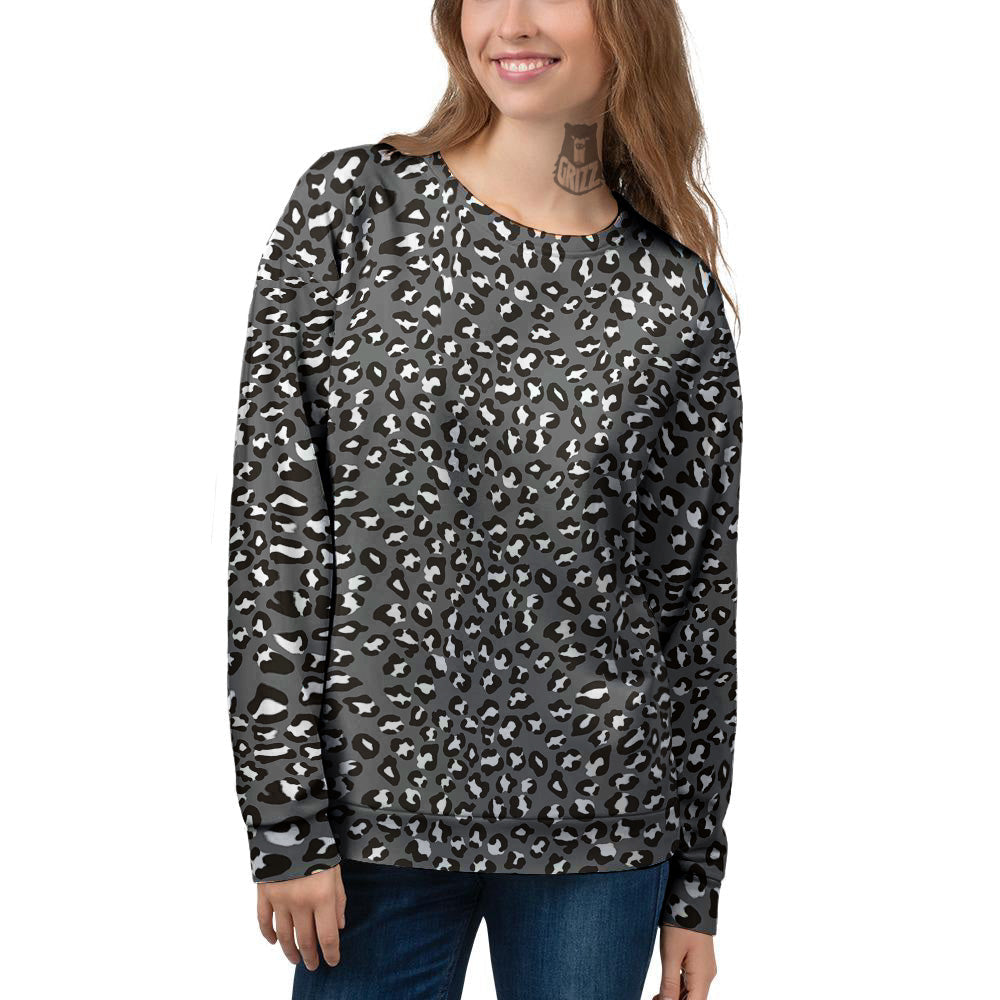 Grey Leopard Print Pattern Women's Sweatshirt-grizzshop