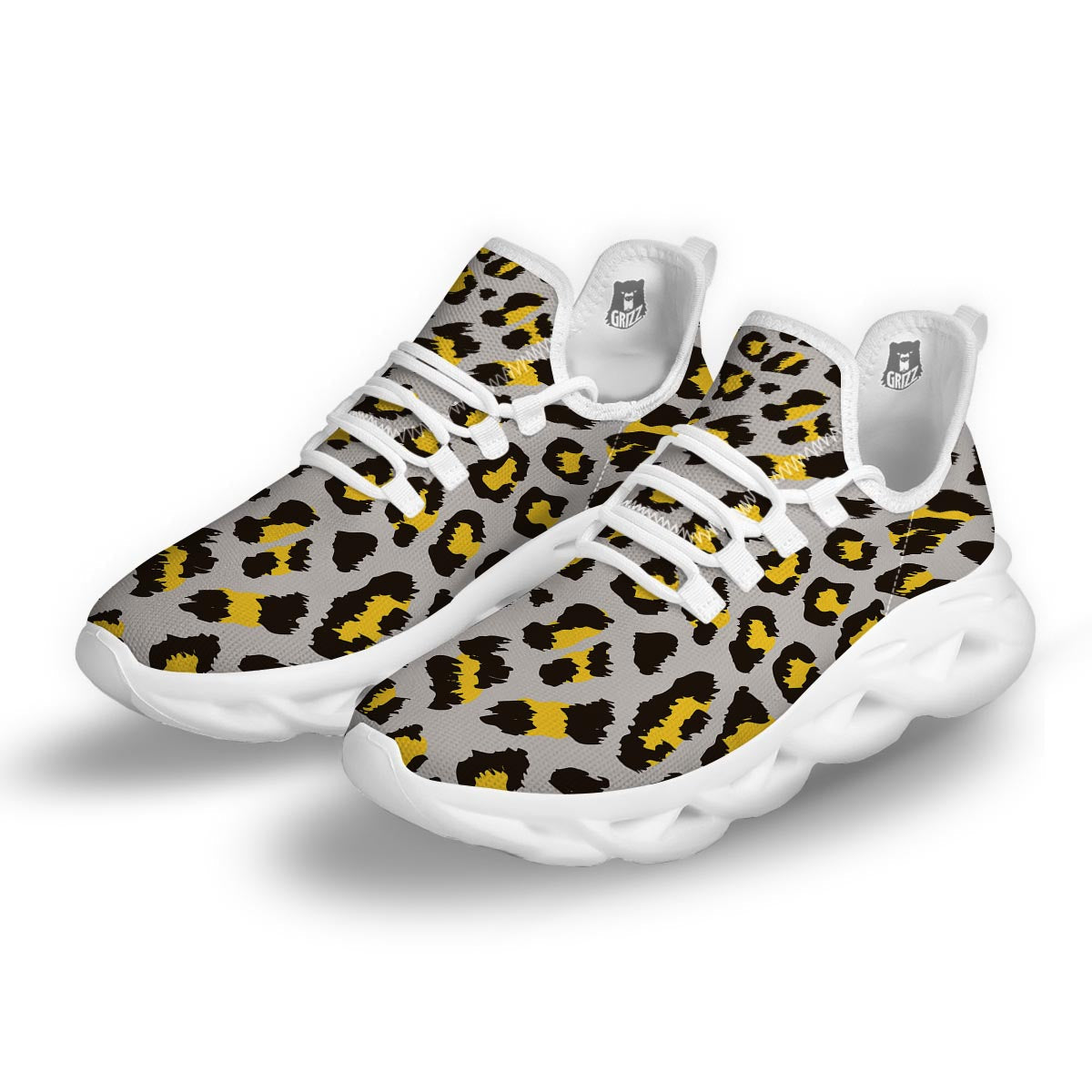 Grey Leopard White Running Shoes-grizzshop