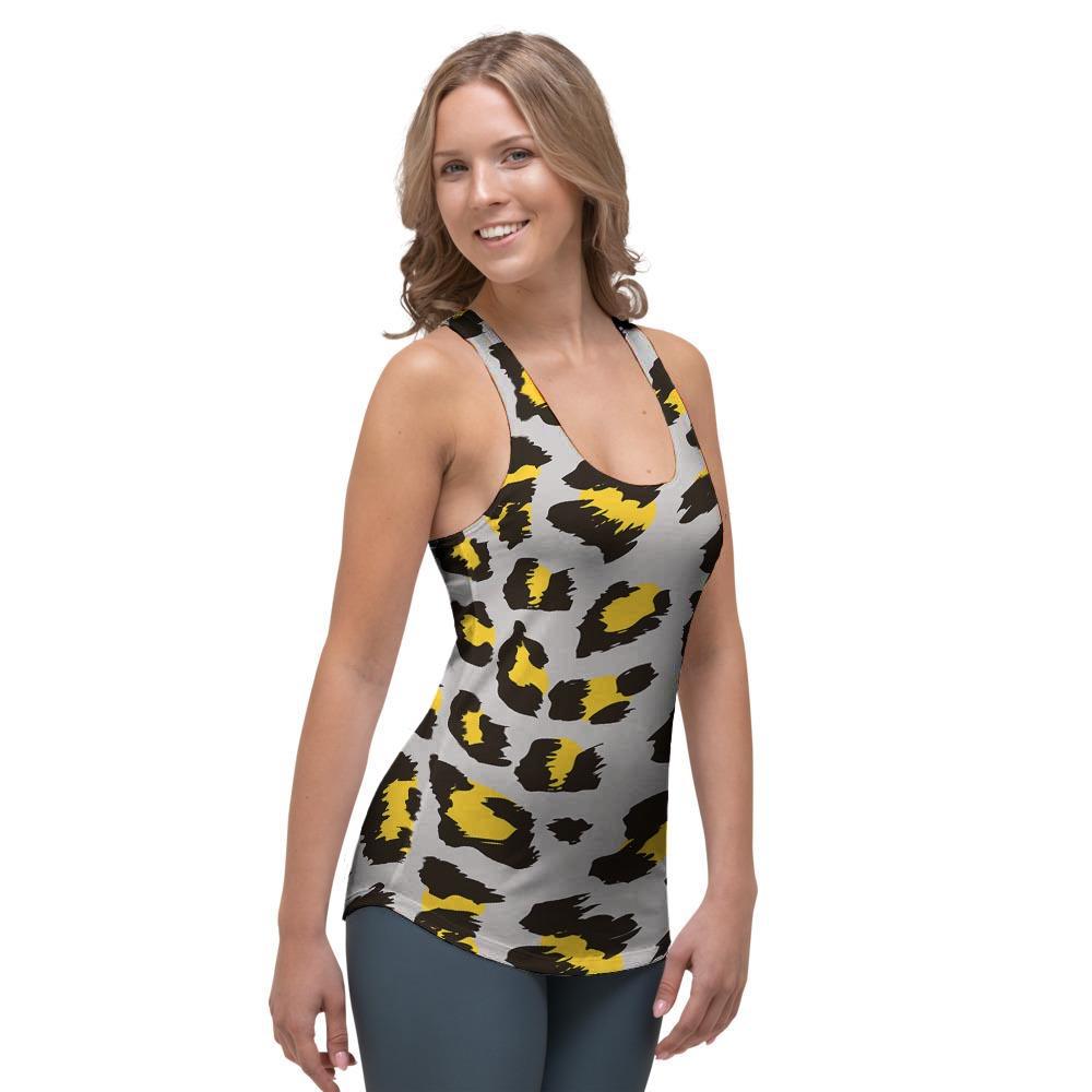 Grey Leopard Women's Racerback Tank Top-grizzshop