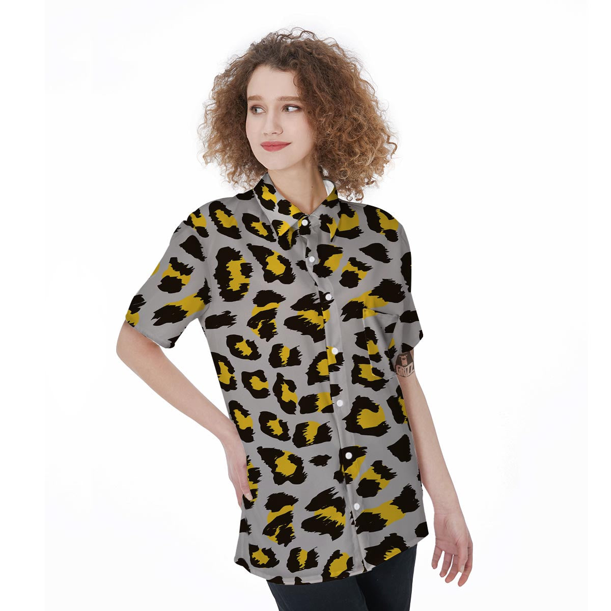 Grey Leopard Women's Short Sleeve Shirts-grizzshop