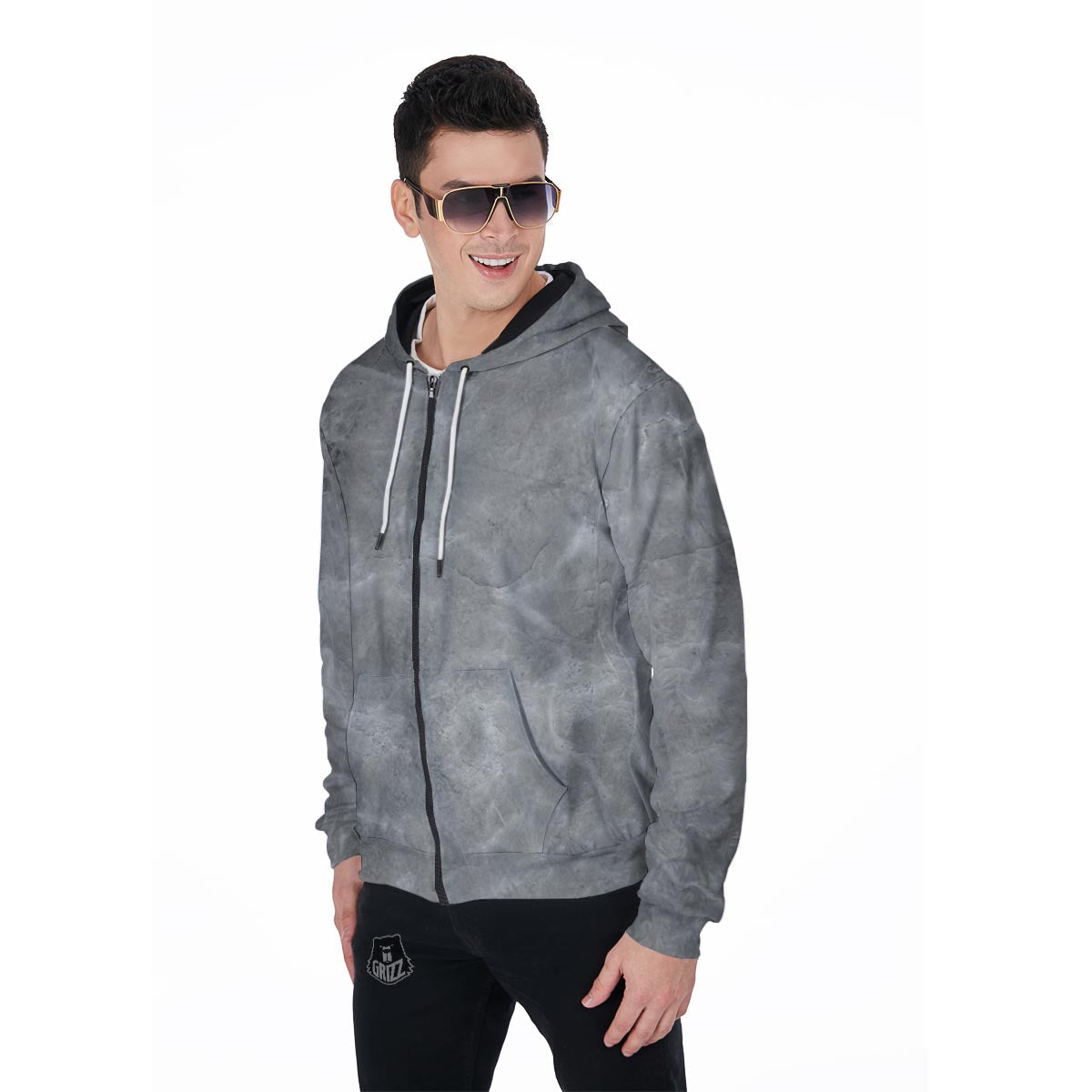 Grey Marble Men's Zip Up Hoodie-grizzshop
