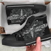 Grey Moth Skull Print Black High Top Shoes-grizzshop