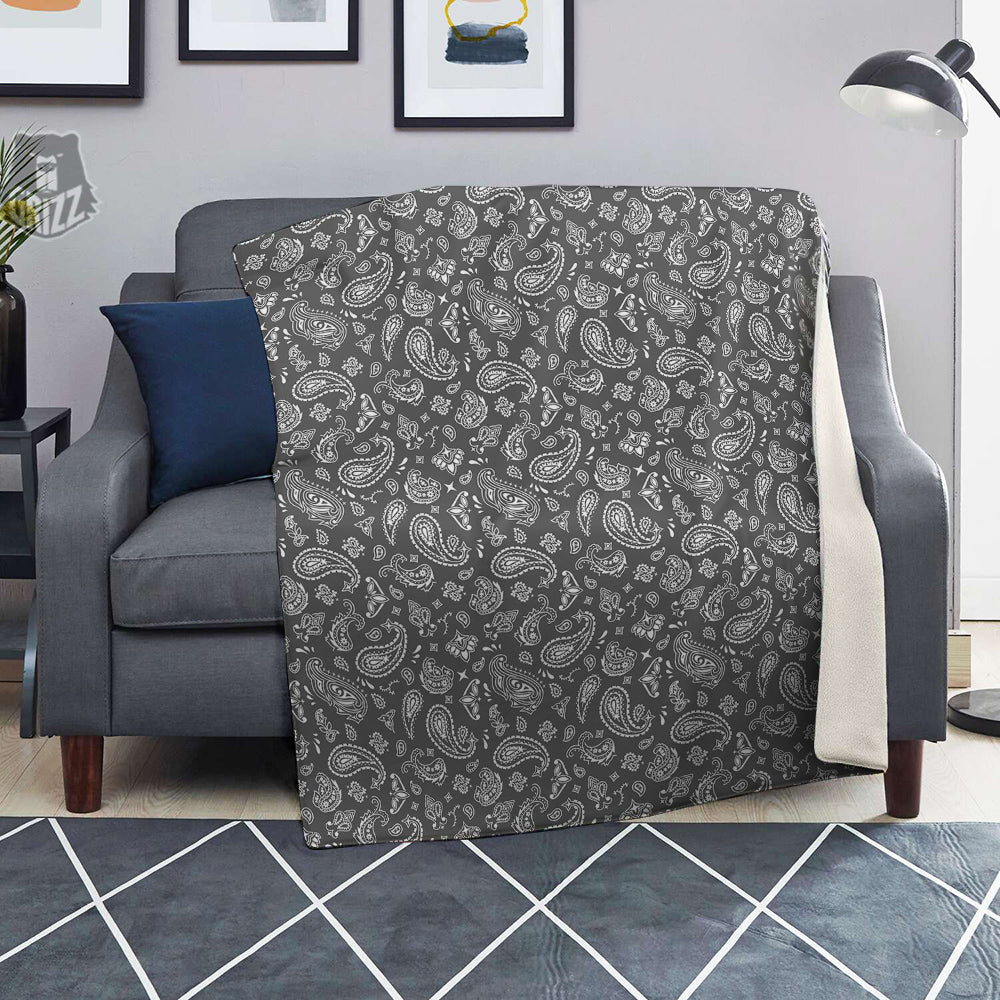 Grey Paisley Bandana Print Blanket-grizzshop