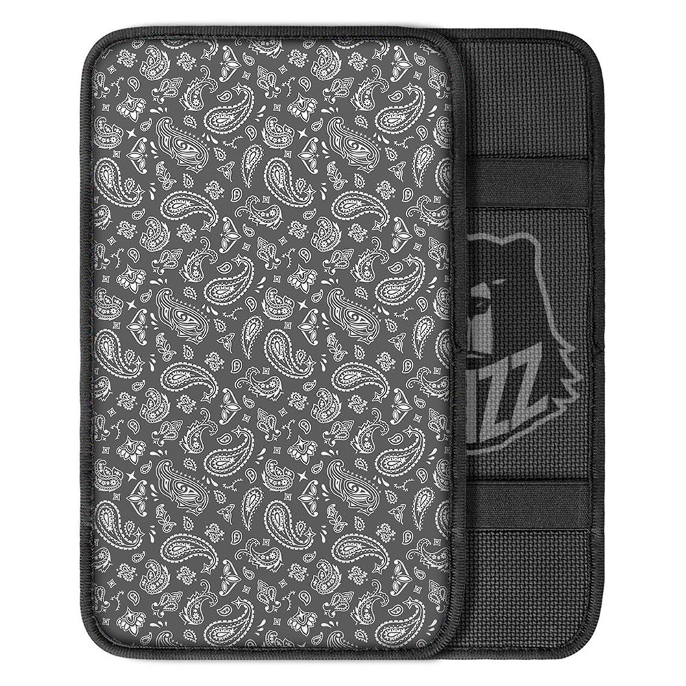 Grey Paisley Bandana Print Car Center Console Cover-grizzshop