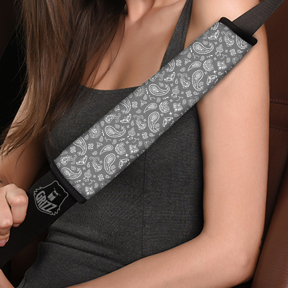 Grey Paisley Bandana Print Car Seat Belt Cover-grizzshop