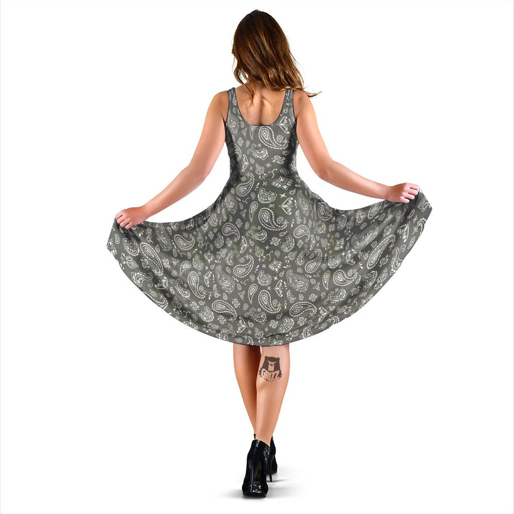 Grey Paisley Bandana Print Dress-grizzshop