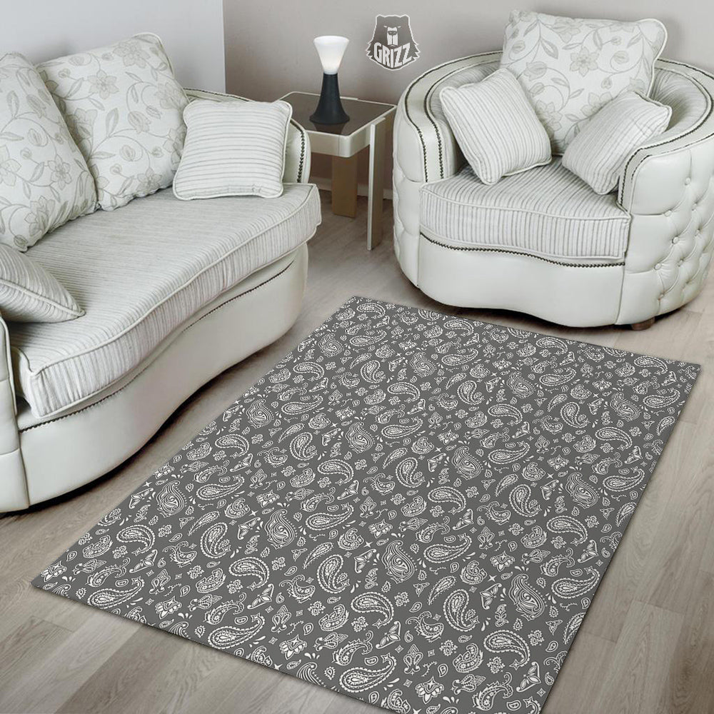 Grey Paisley Bandana Print Floor Mat-grizzshop