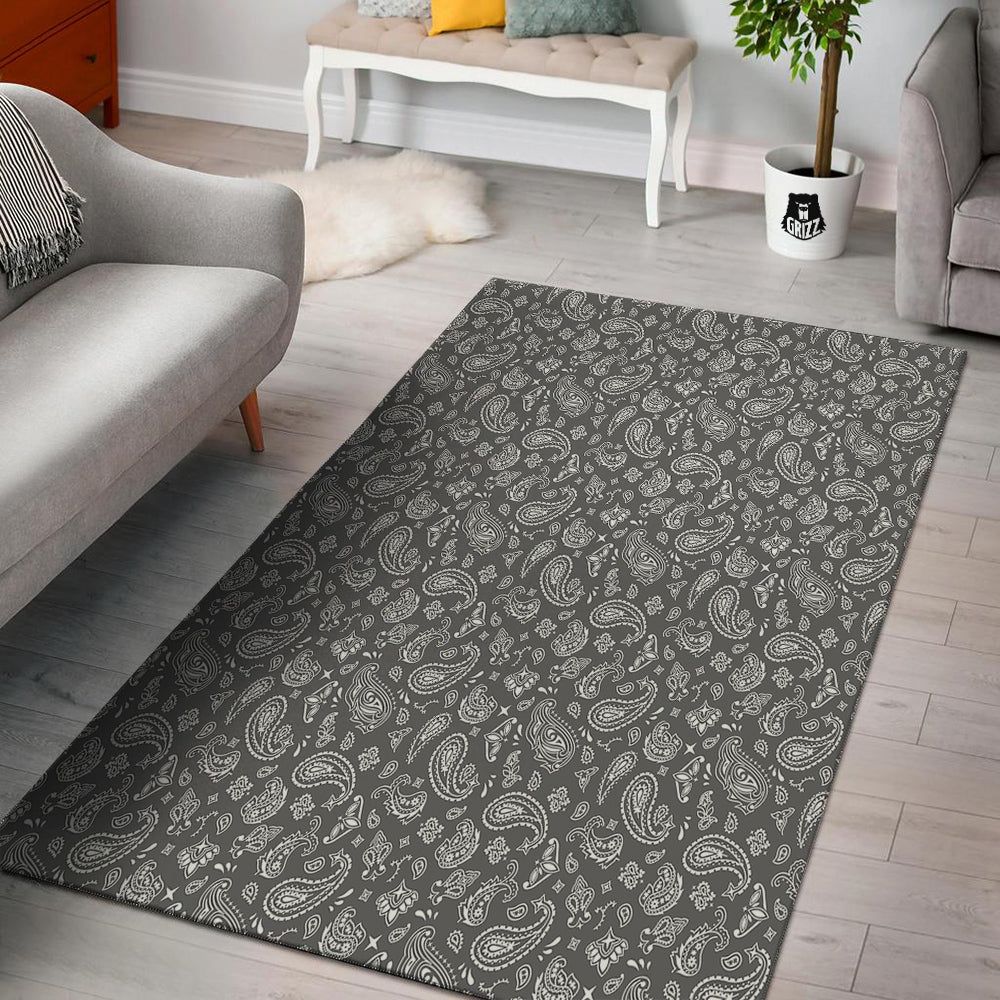 Grey Paisley Bandana Print Floor Mat-grizzshop