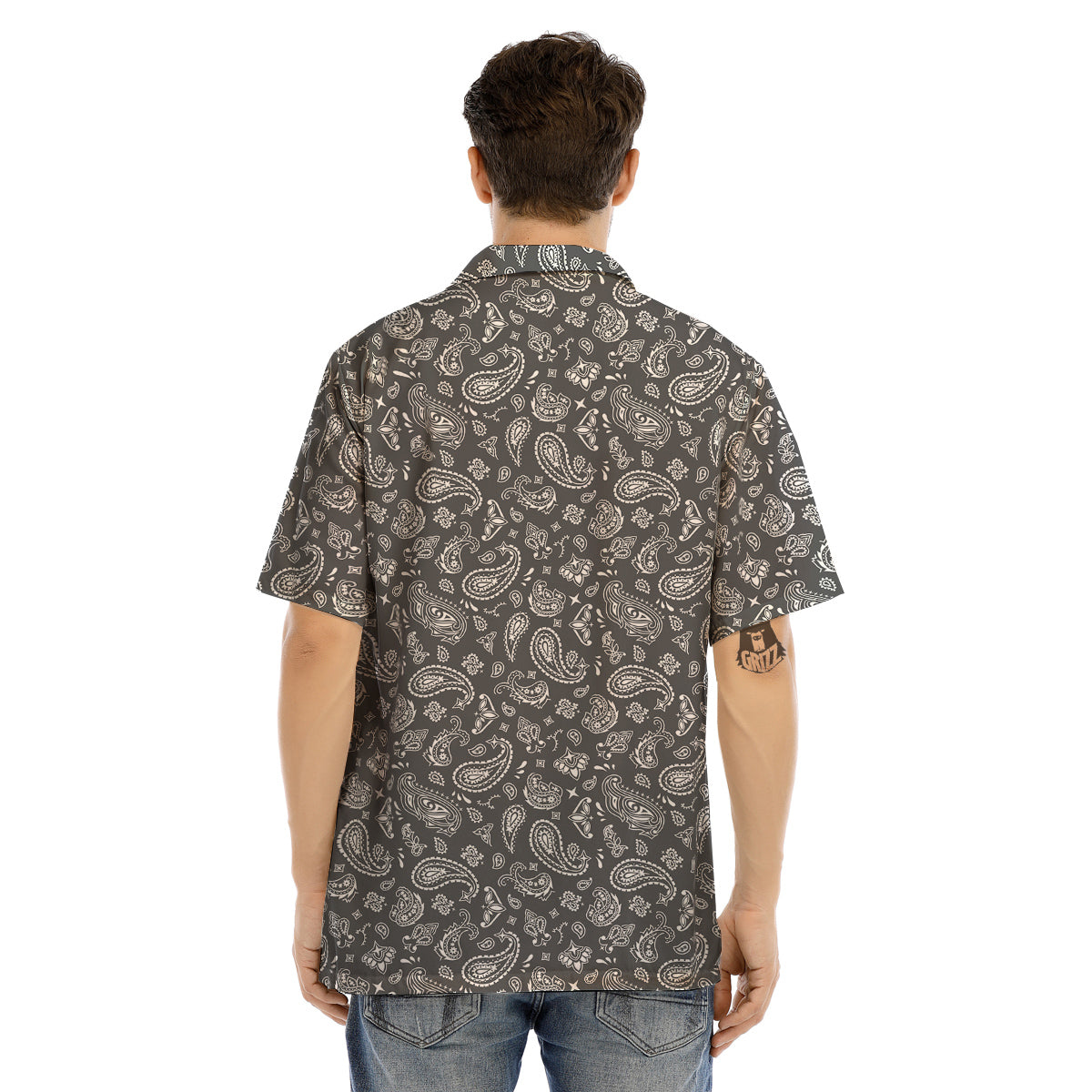 Grey Paisley Bandana Print Men’s Hawaiian Shirt-grizzshop