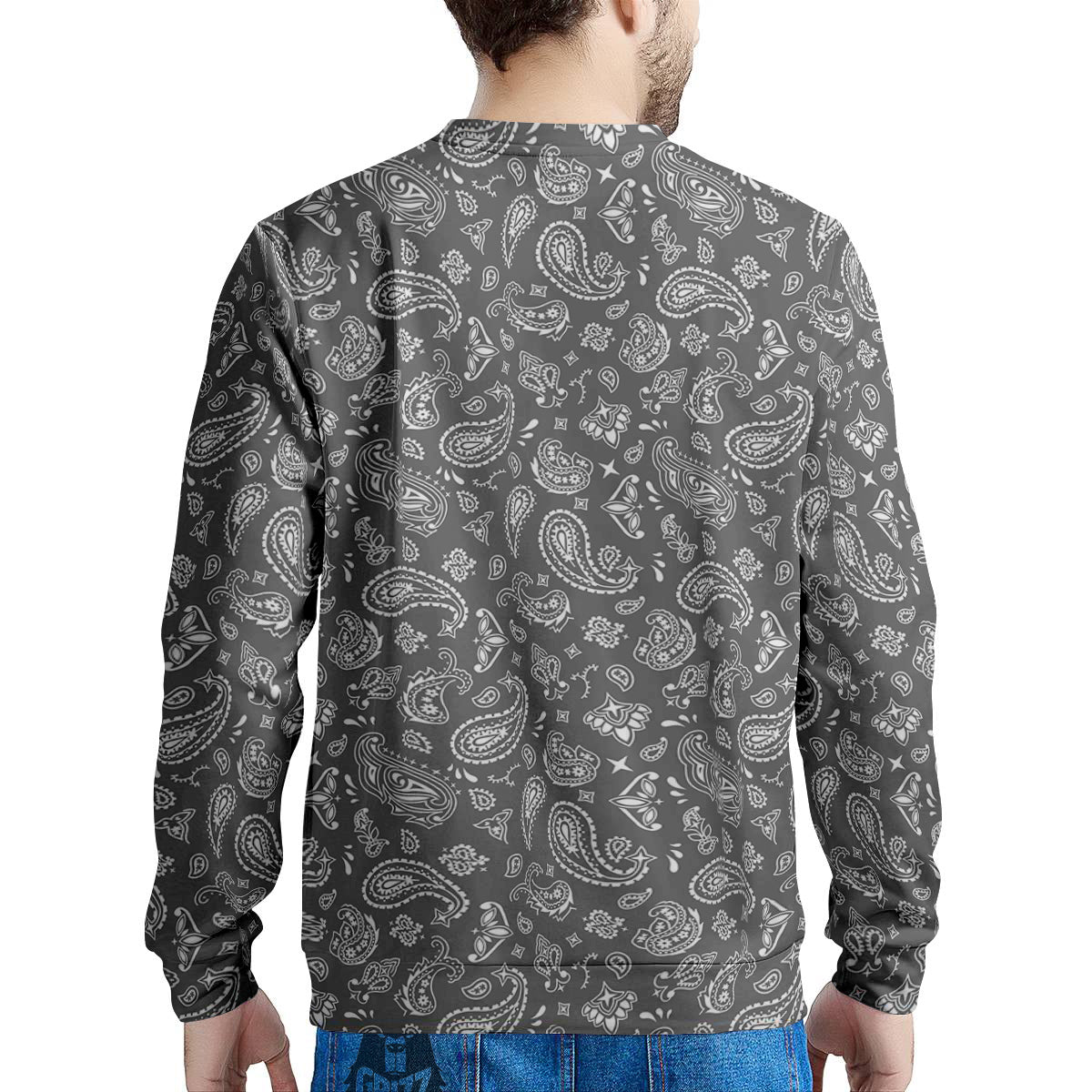 Grey Paisley Bandana Print Men's Sweatshirt-grizzshop