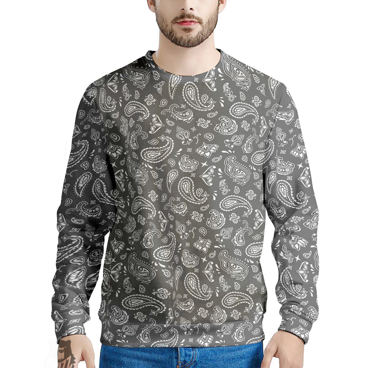 Grey Paisley Bandana Print Men's Sweatshirt-grizzshop