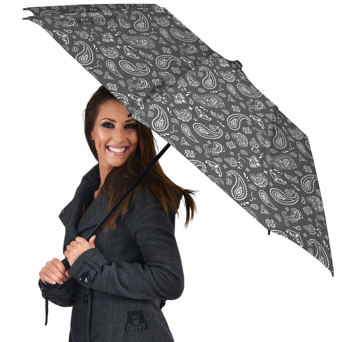 Grey Paisley Bandana Print Umbrella-grizzshop