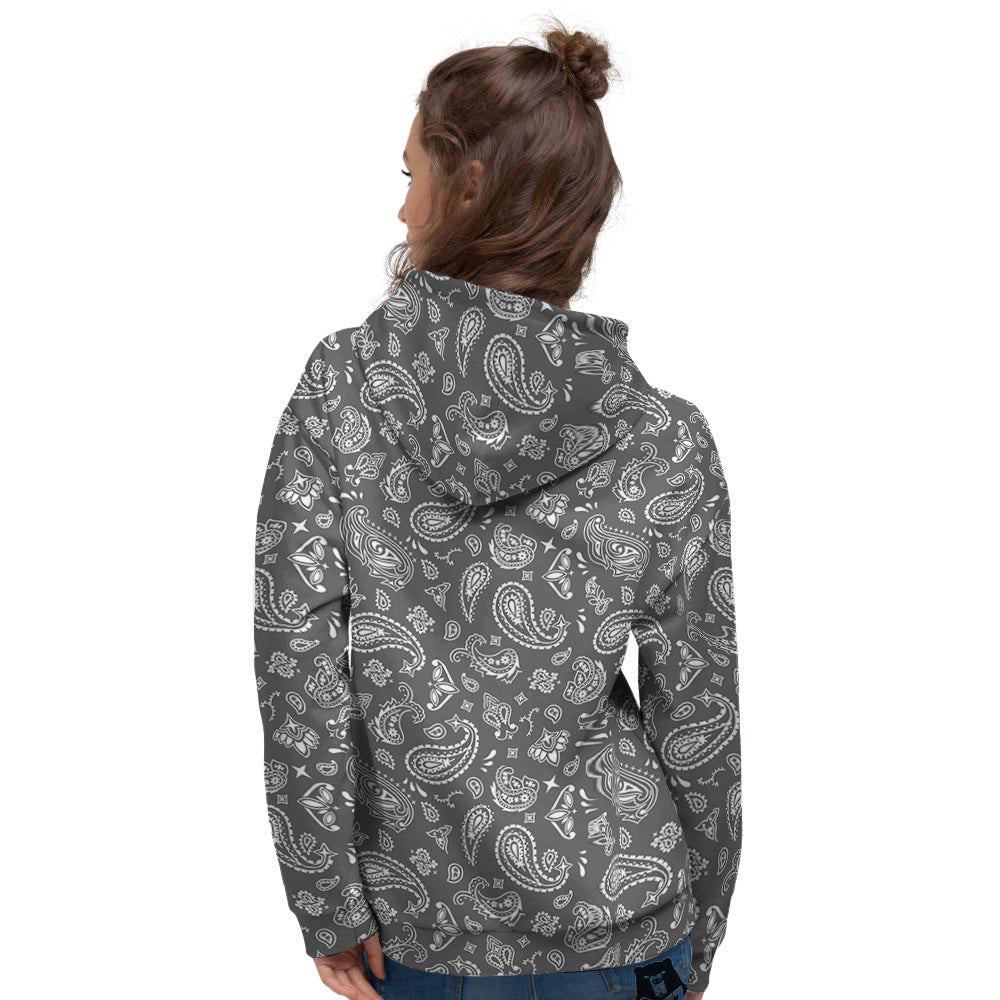 Grey Paisley Bandana Print Women's Hoodie-grizzshop