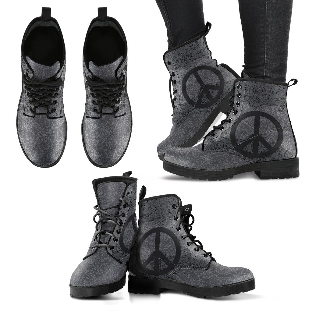 Grey Peace Mandala Handcrafted Boots-grizzshop