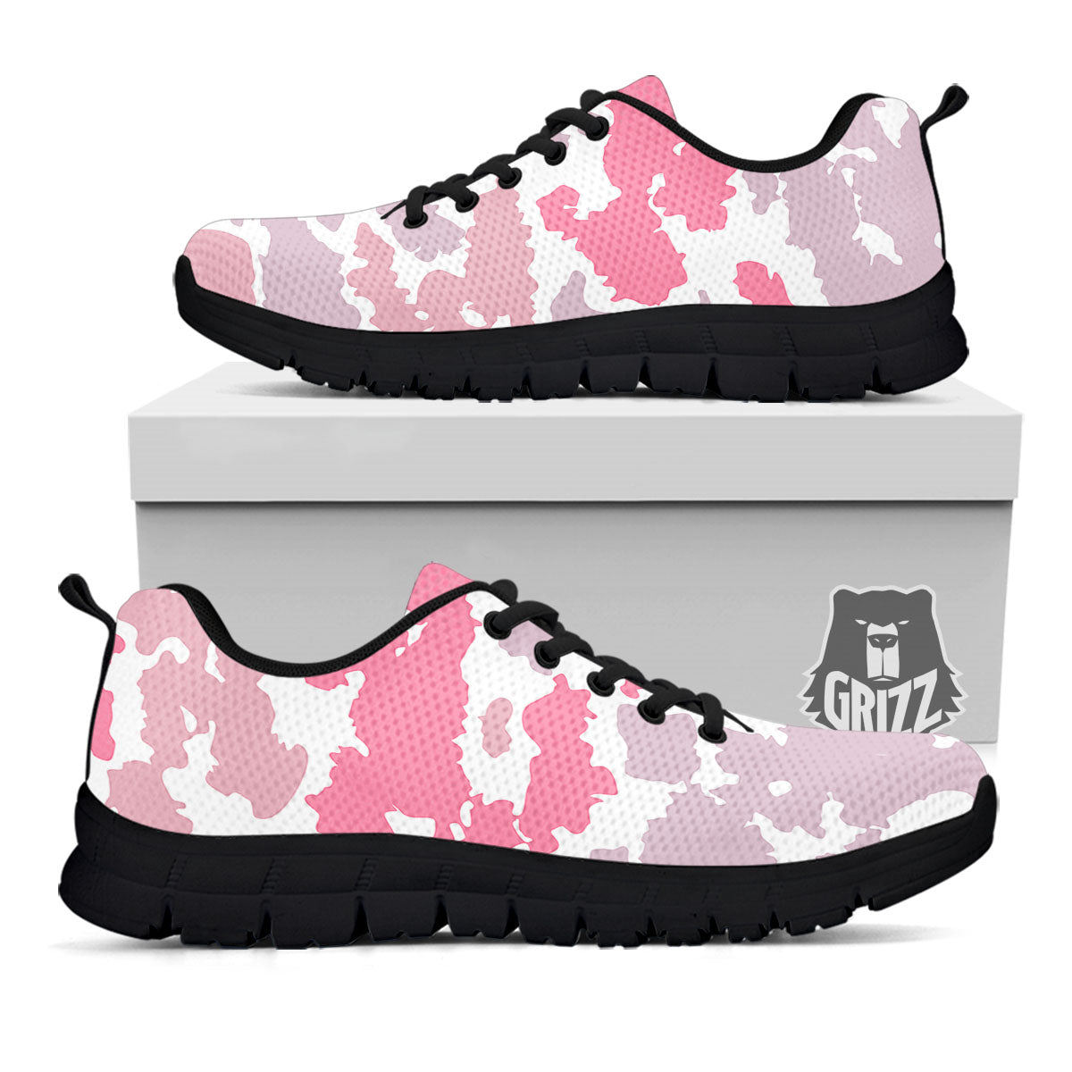 Grey Pink And White Camo Print Black Sneaker-grizzshop