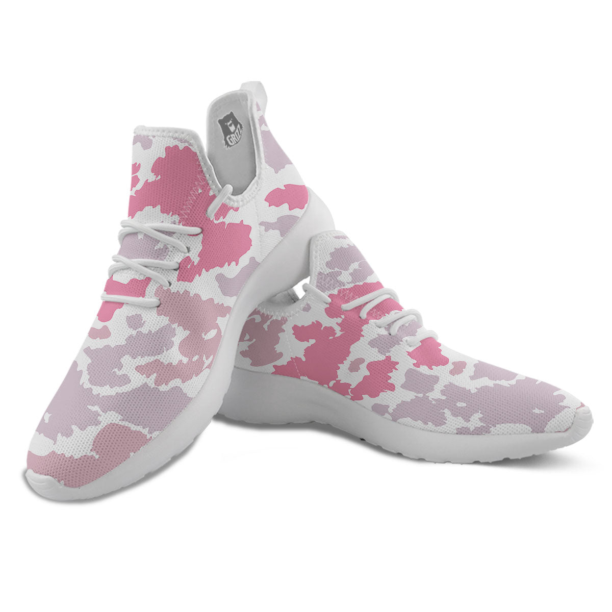 Grey Pink And White Camo Print White Athletic Shoes-grizzshop