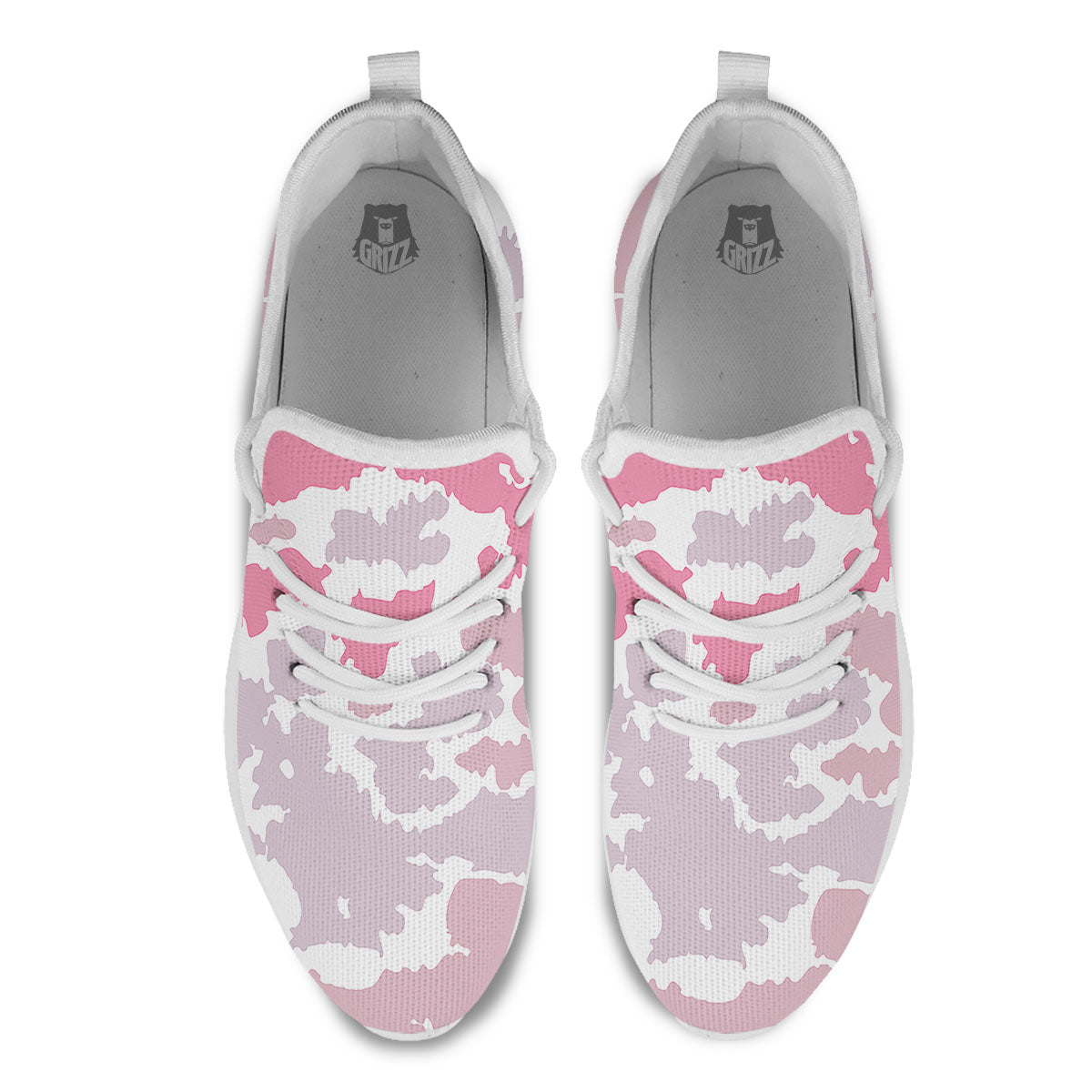 Grey Pink And White Camo Print White Athletic Shoes-grizzshop