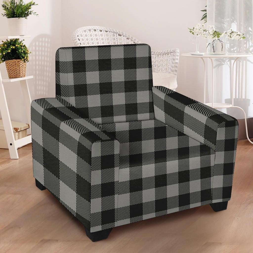 Grey Plaid Armchair Cover-grizzshop