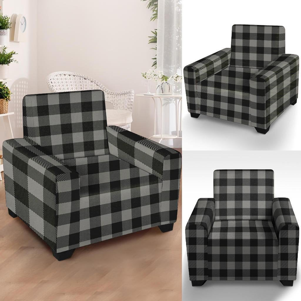 Grey Plaid Armchair Cover-grizzshop