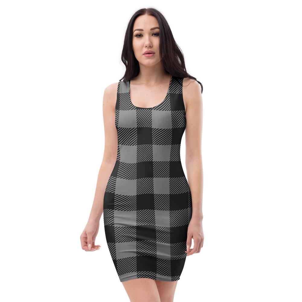 Grey Plaid Bodycon Dress-grizzshop