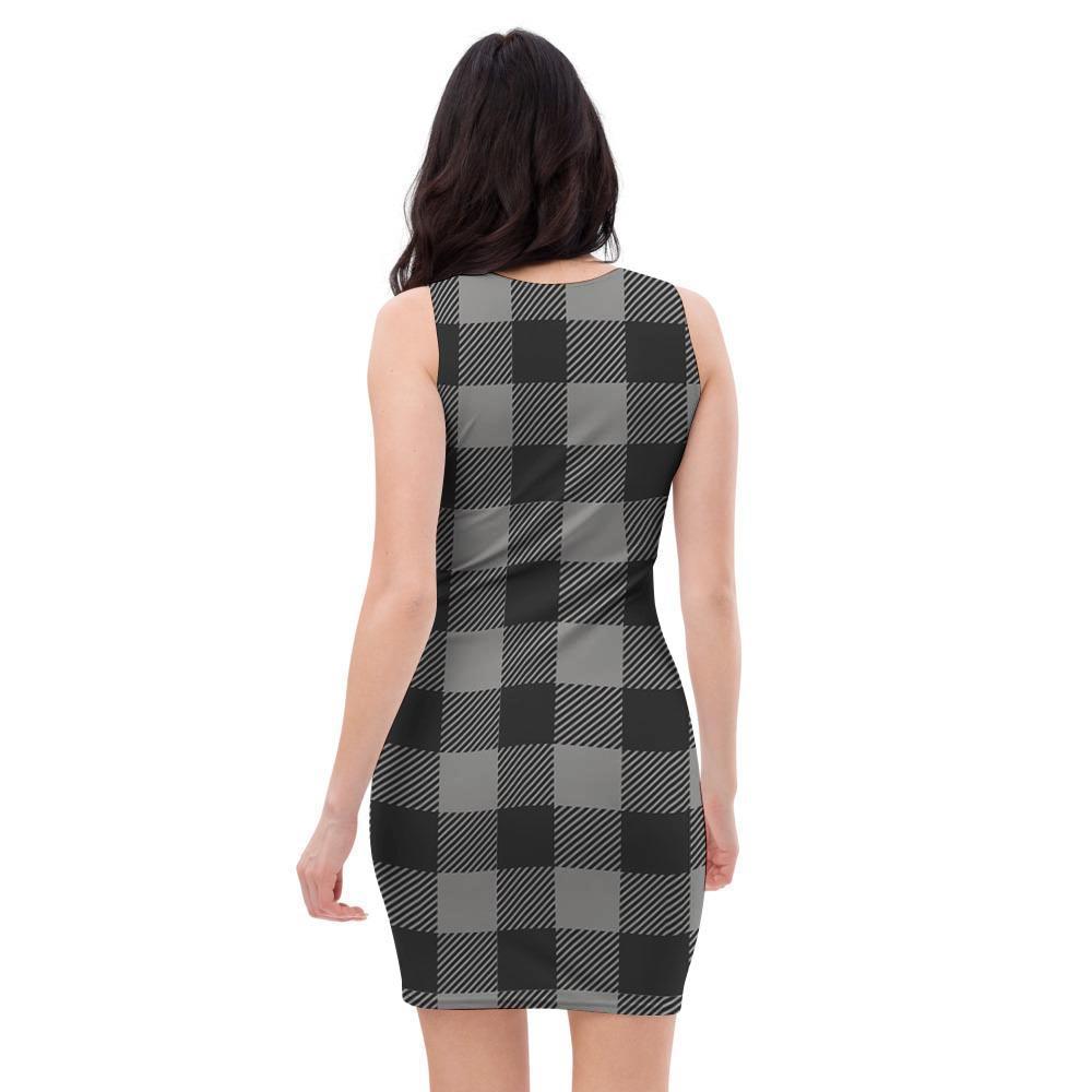 Grey Plaid Bodycon Dress-grizzshop