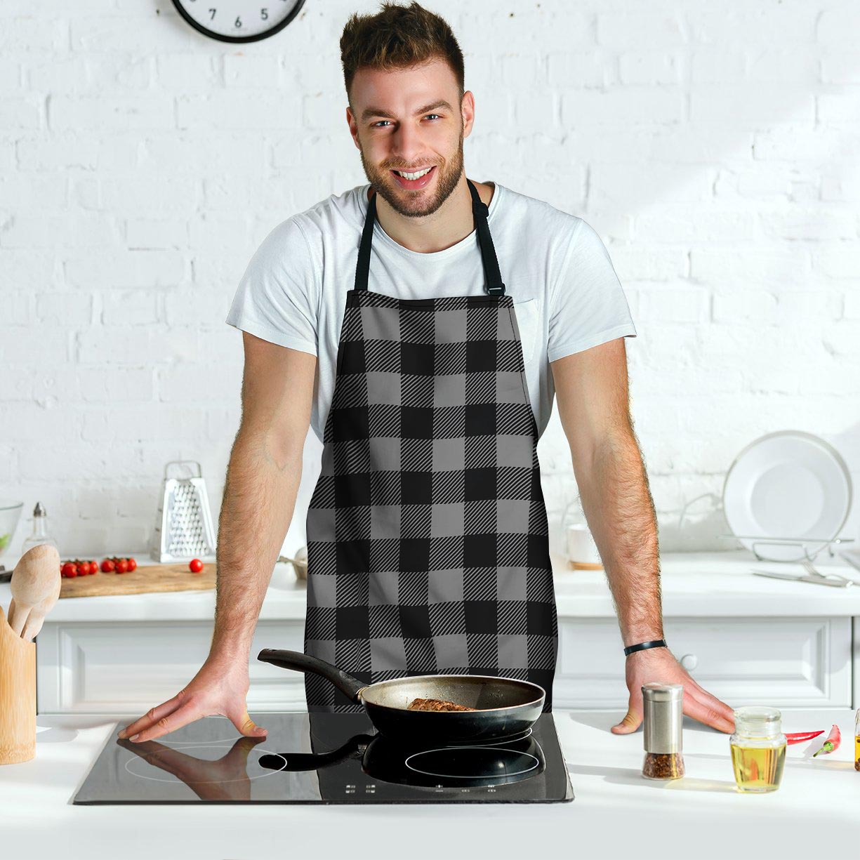 Grey Plaid Men's Apron-grizzshop