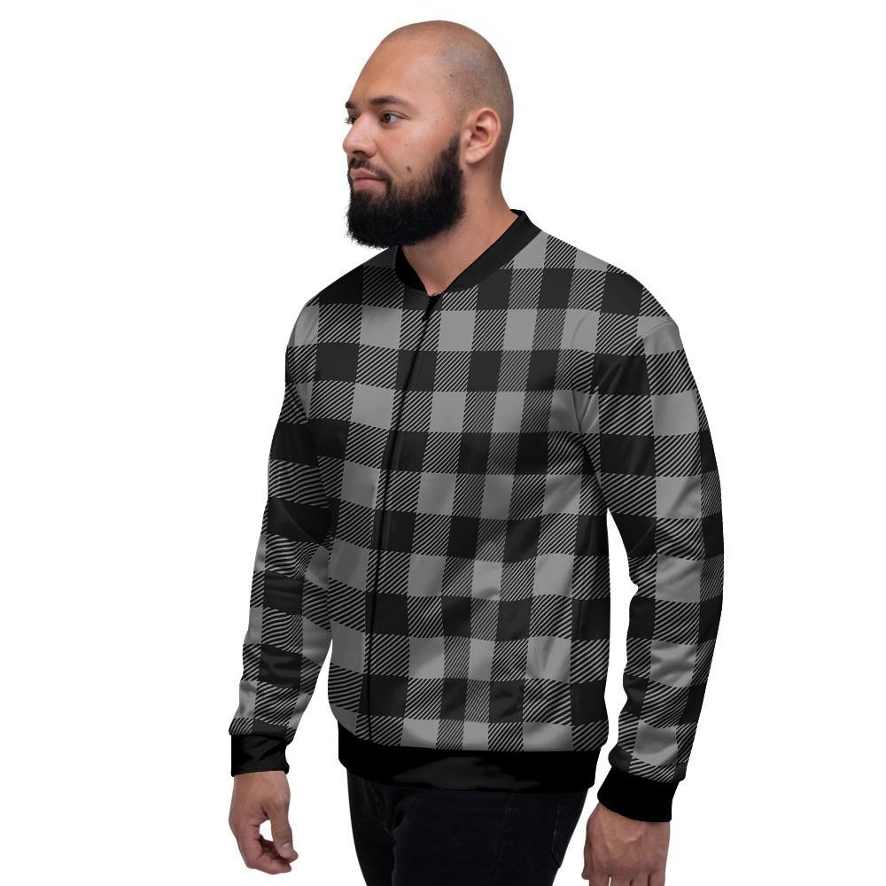 Grey Plaid Men's Bomber Jacket-grizzshop