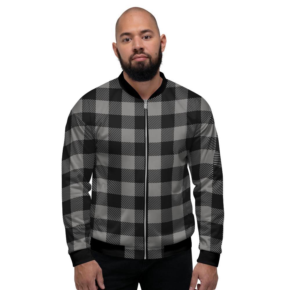 Grey Plaid Men's Bomber Jacket-grizzshop